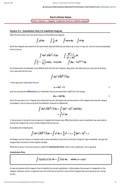 5.5: Indefinite Integrals and the Substitution Rule.
